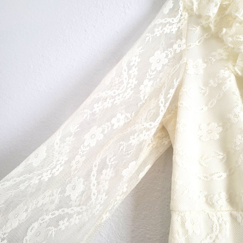 Apostrophe Womens Top Ivory Lace Sleeveless Ruched V Neck Lined Pleated Sz L - Picture 4 of 6